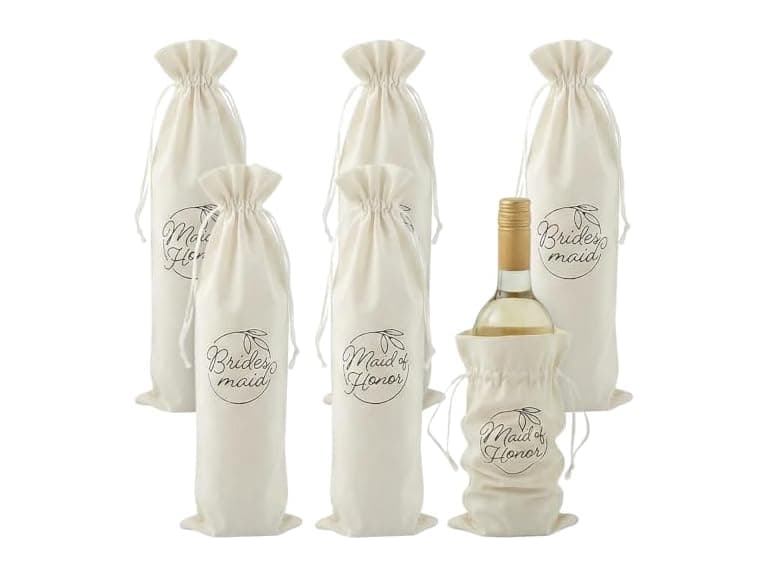 Fun Express Maid of Honor & Bridesmaid Wine Drawstring Bags - 6 Pieces - Image 1
