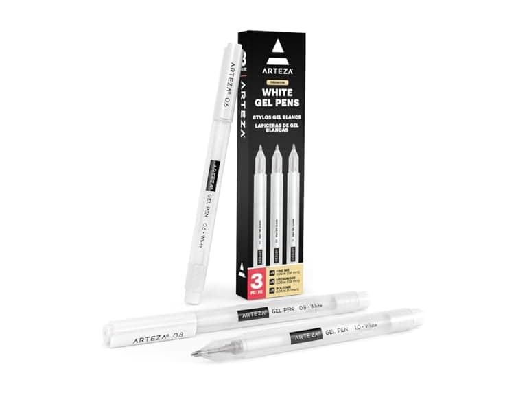 ARTEZA White Gel Pens, Pack of 3, White Rollerball - Image 1