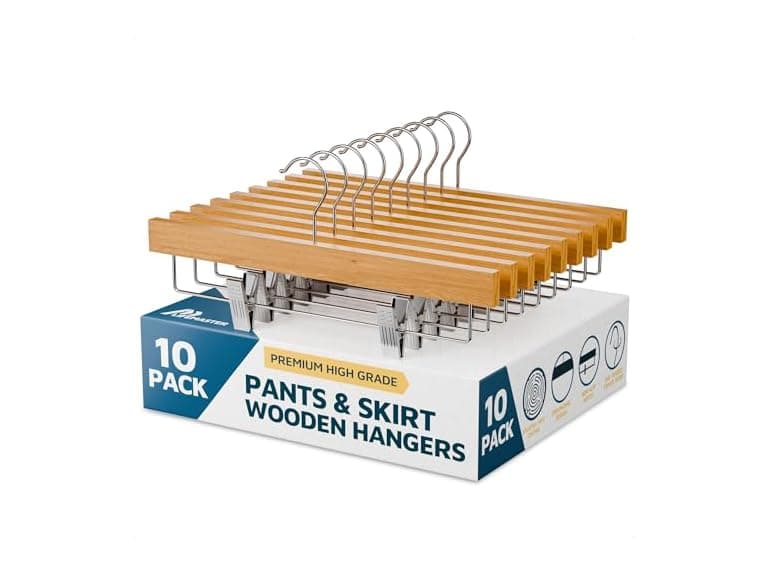 Natural Color Wooden Pants Hangers 10 Pack - Image 1