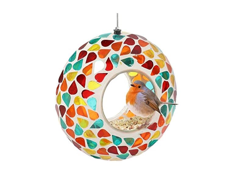 Sunnydaze 6-Inch Glass Mosaic Hanging Bird Feeder - Confetti Mosaic - Image 1