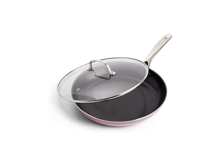 Blue Diamond 12" Nonstick Frying Pan with Lid, Pink - Image 1