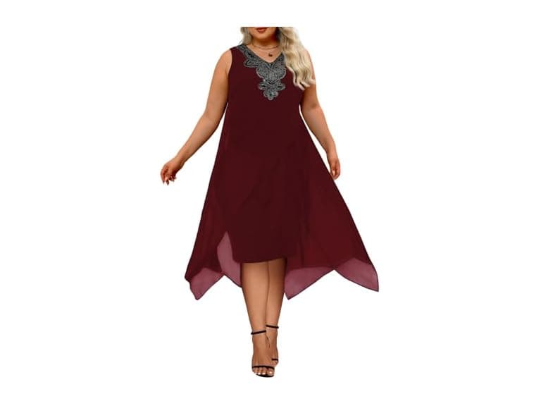 Ocstrade Women (XL) Chiffon Loose Dress Wine Red - Image 1