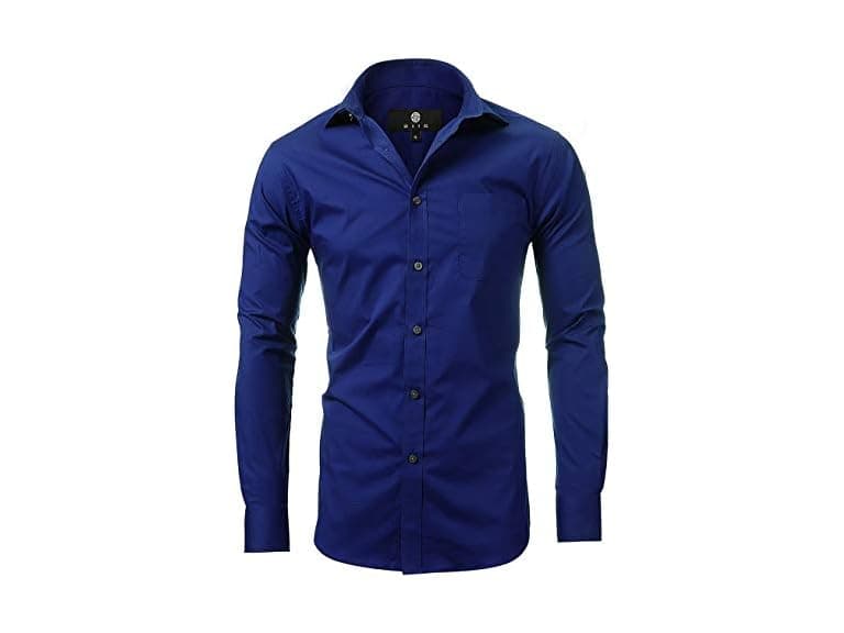 Diig Men Solid Slim Long Sleeve Dress Shirt - Image 1