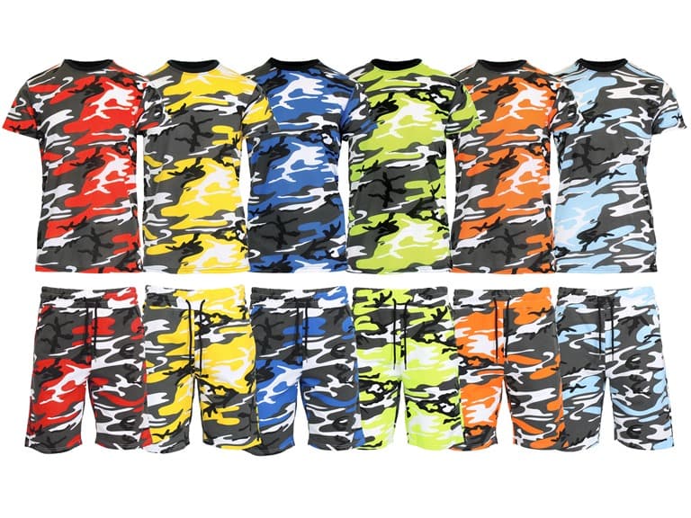2-4Pc Mens S/S Camo Tee & Shorts Set - Image 1