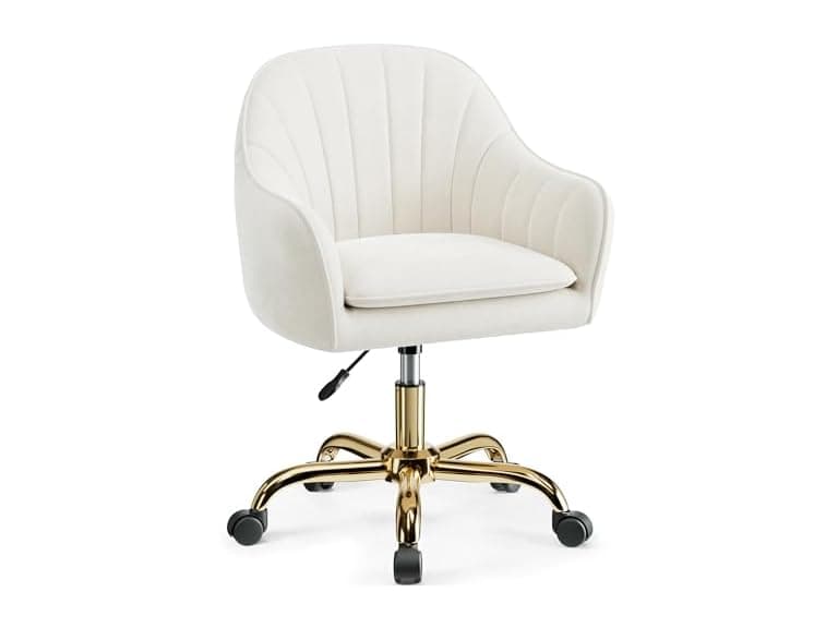 BestEra Vanity Chair with Wheels, Comfy Home Office Desk Chairs Adjustable Modern Velvet Makeup Vanity Chairs for Bedroom Living Room-Beige (Open Box) - Image 1