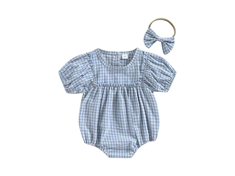 Douhoow Infant Baby Girl Plaid Romper - Image 1