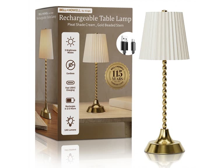 Beaded Stem Pleated Shade Lamp - Image 1