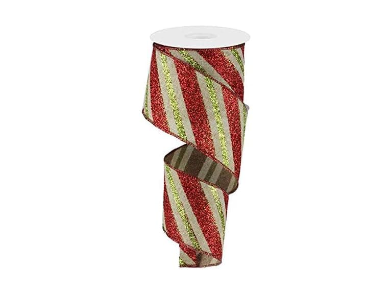 Craig Bachman Diagonal Glitter Stripe Wired Edge Ribbon - Image 1
