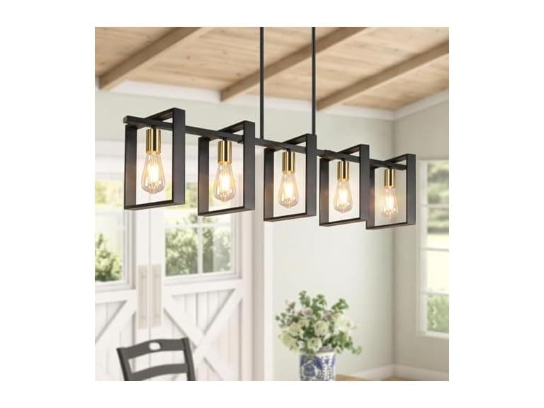 5-Light Black Gold Dining Room Light Fixture, 53’’ - Image 1