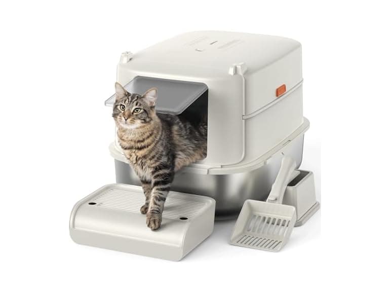 Enclosed Stainless Cat Litter Box - Image 1