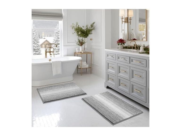 BSICPRO 2 Piece Bathroom Rug Set- Grey - Image 1