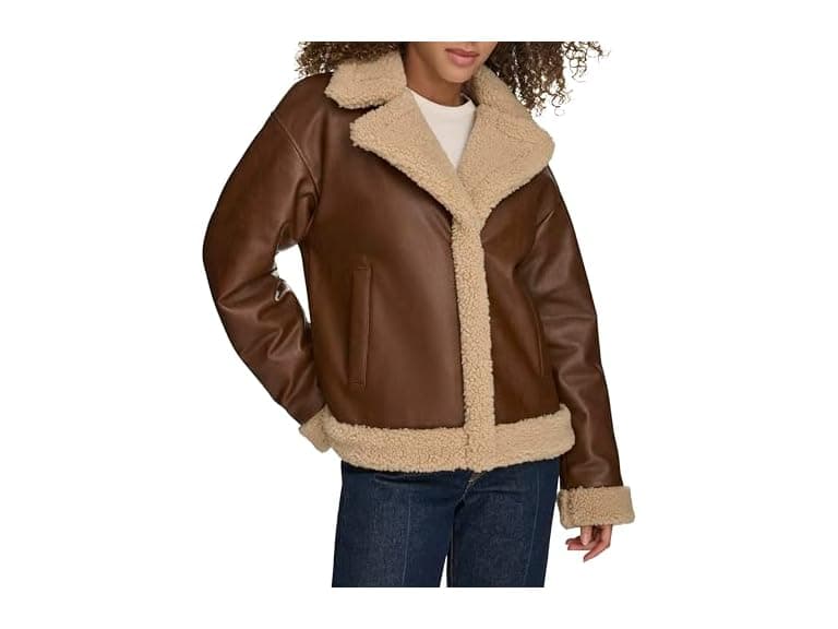Levis Womens Faux Leather Sherpa Moto Jacket (M) - Image 1