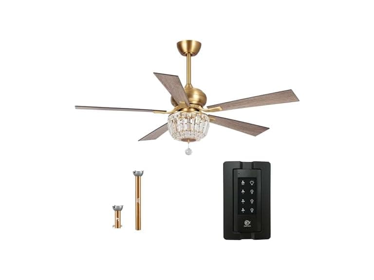 Parrot Uncle 52" Gold Crystal Chandelier Fan