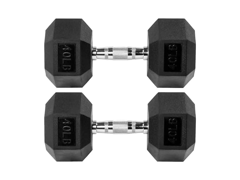 Fitvids Premium Rubber Encased Hex Dumbbell, 40LB Pair - Image 1