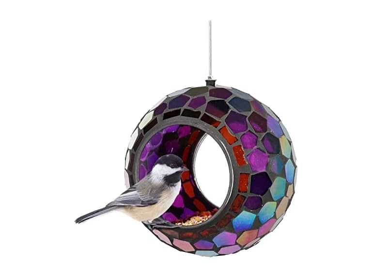Sunnydaze 6-Inch Glass Mosaic Hanging Bird Feeder - Image 1