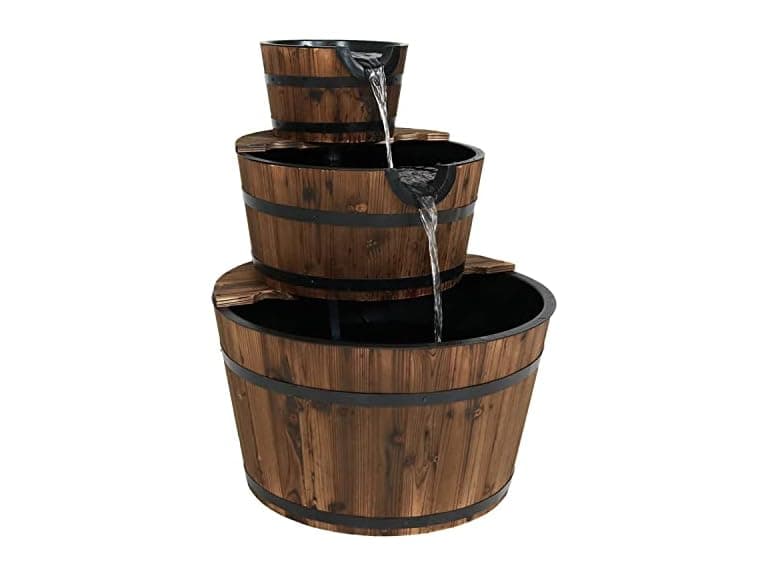 Sunnydaze 3-Tier Wood Barrel Water Fountain - Image 1