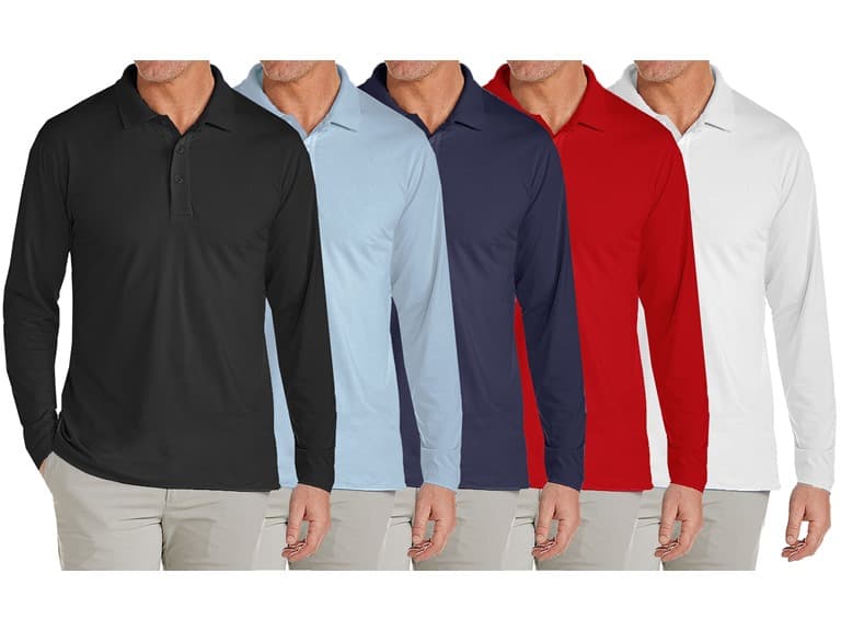 3 or 4-Pk Mens Long Sleeve Pique Polo Shirt - Image 1