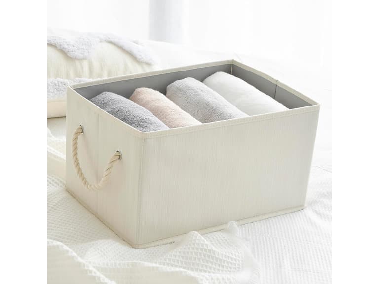 Sukkiri Homu 2-pk Fabric Baskets with Handles Ivory White - Image 1