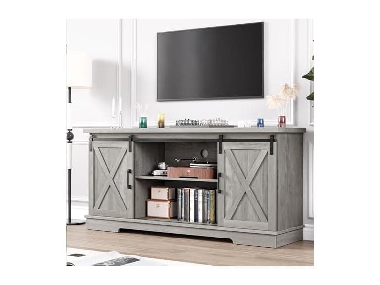 IDEALHOUSE Grey TV Stand 65in Barn Door - Image 1