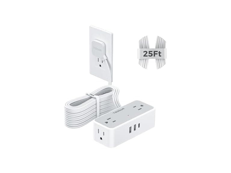 TESSAN 25ft Cord Power Strip (4 Outlets, 1 USB-C, 2 USB-A) - Image 1