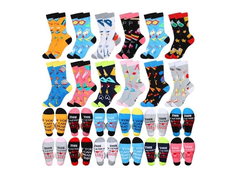 12 Pairs Womens Funny Crew Socks - Image 1