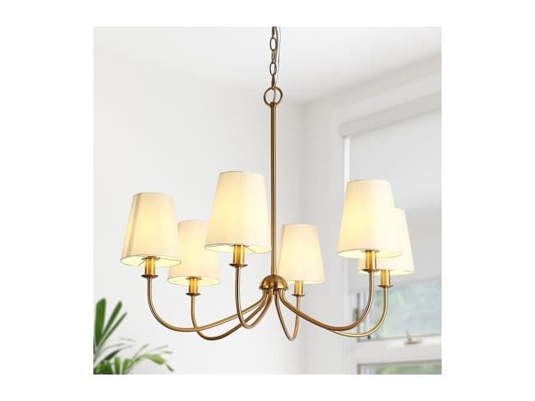 GEPOW Gold Chandelier with 6 Fabric White Shades - Image 1