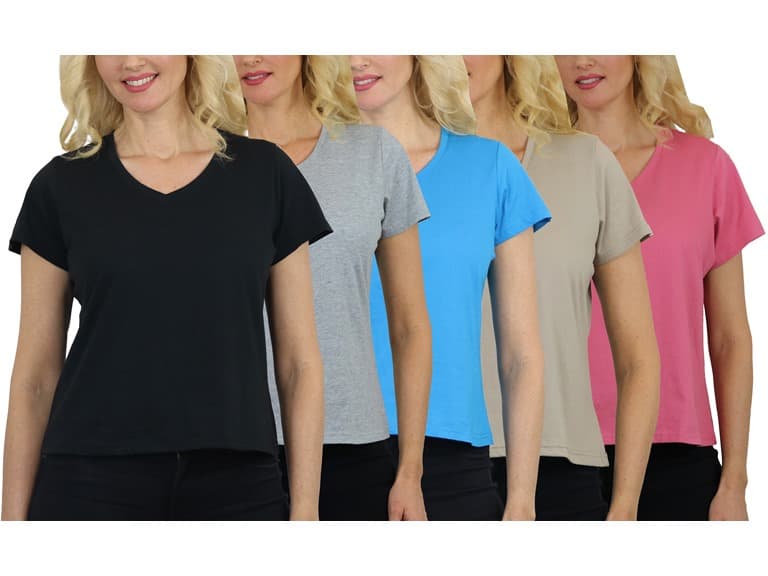 3&6Pk Womens S/S V-Neck Cotton Tee (S-2XL) - Image 1