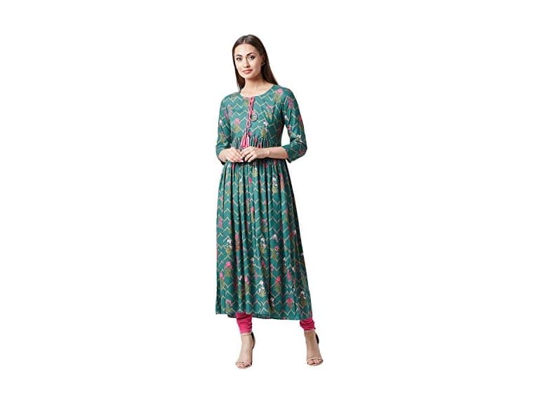 Tissu Women (XXL) Pleated Kurta 1972_Green - Image 1