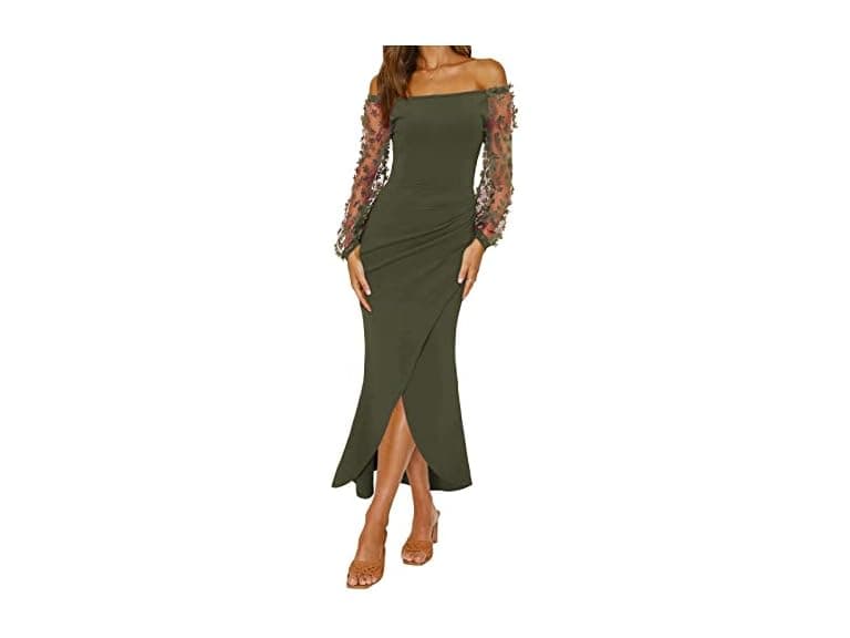 Btfbm Women (M) Elegant Off Shoulder Dresses Army - Image 1