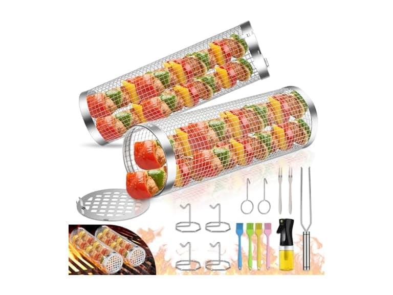 2 Pack BBQ Rolling Grill Baskets - Image 1