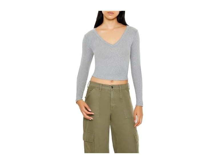 Forever 21 Long-sleeve V-neck Crop Top - Image 1