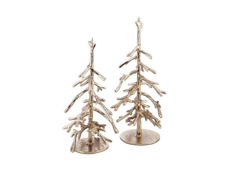 Metal Twig Tree Sculptures for Mantle or Tabletop, Set of 2, Gold - Image 1