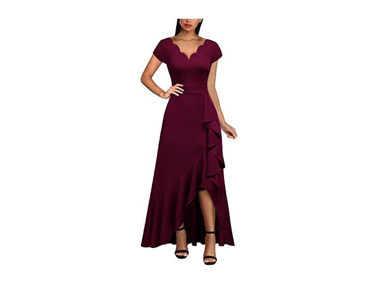 Miusol Women (L) V Neck Ruffle Dress A-burgundy - Image 1