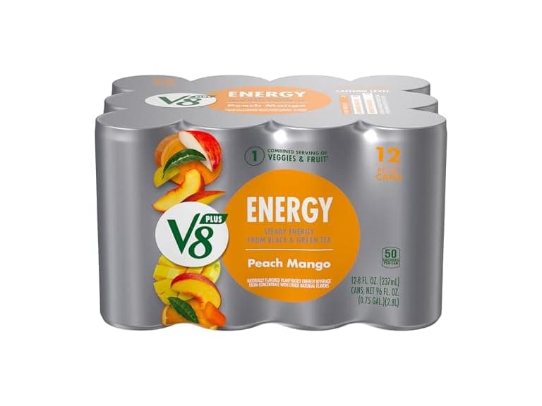 (12 pk) V8 +Energy Peach Mango Juice Energy Drink - Image 1