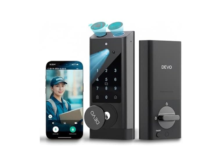 DEVO G1 Video Smart Lock with Camera & Doorbell, 6-in-1 Keyless Entry Door Lock for Front Door with Fingerprint, Auto Locks, App Remote, Wi-Fi Smart Deadbolt Black (Open Box) - Image 1