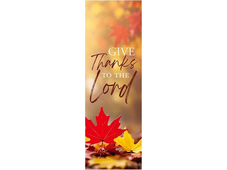Christian Brands Fall Banner Maple “Give Thanks” Church Banner, 2' x 6' - Image 1