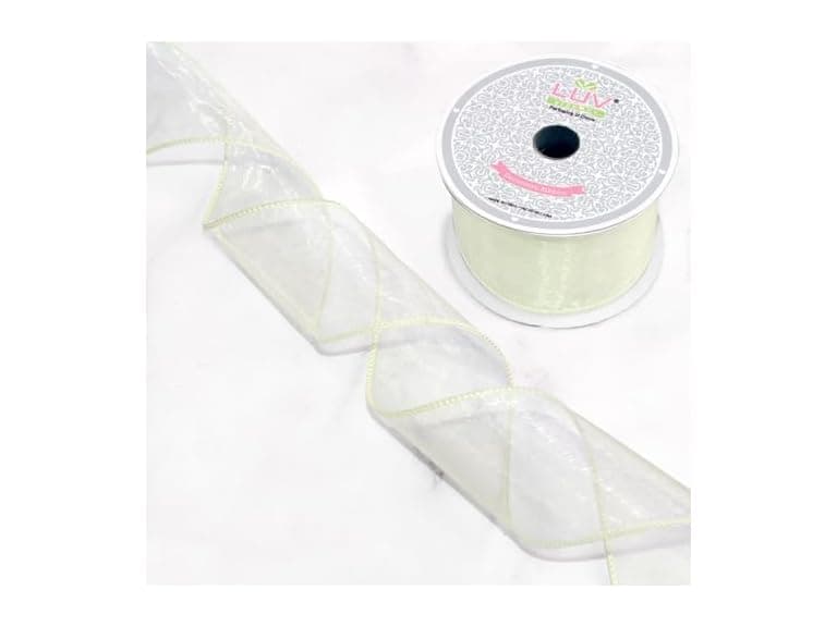 Creative Ideas Wired 2.5" Inch Organza Ribbon 10 Yd Ivory - Image 1