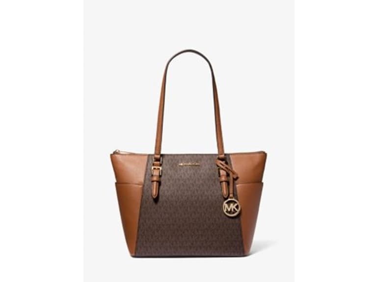 Michael Kors Charlotte Large Logo and Leather Top-Zip Tote Bag - Image 1