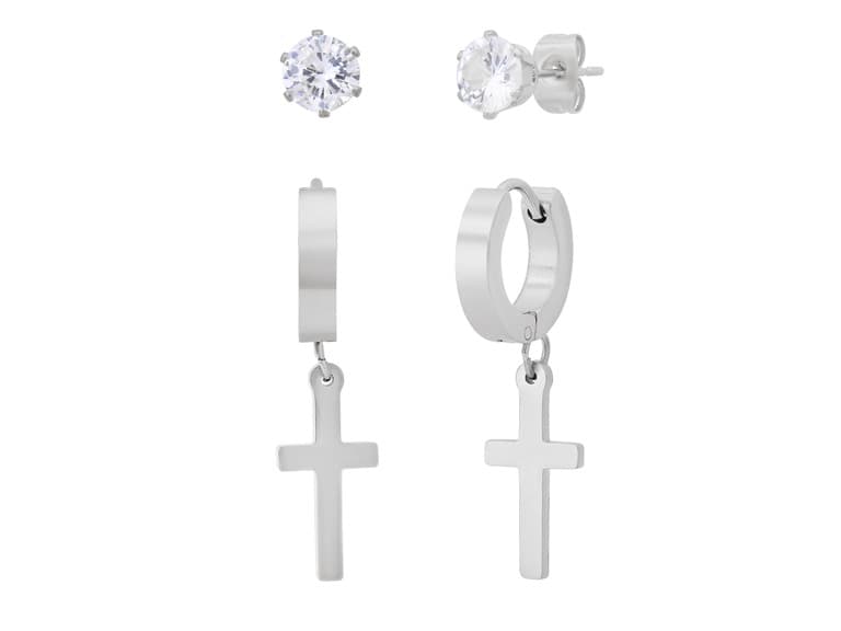 Unisex Cross Hoop & Stud Earring Set - Image 1