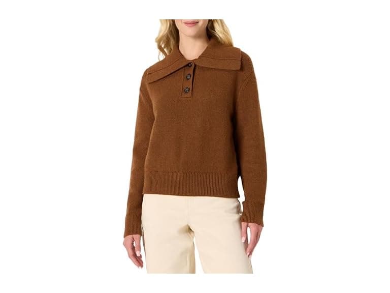 Amazon Essentials Women Relaxed-Fit Button Collar Sweater - Image 1