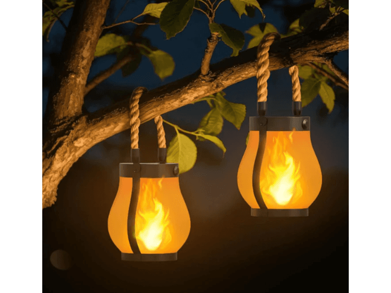 Solar Lanterns Outdoor w/ Ultra-Real Flame, 2 Pack - Image 1