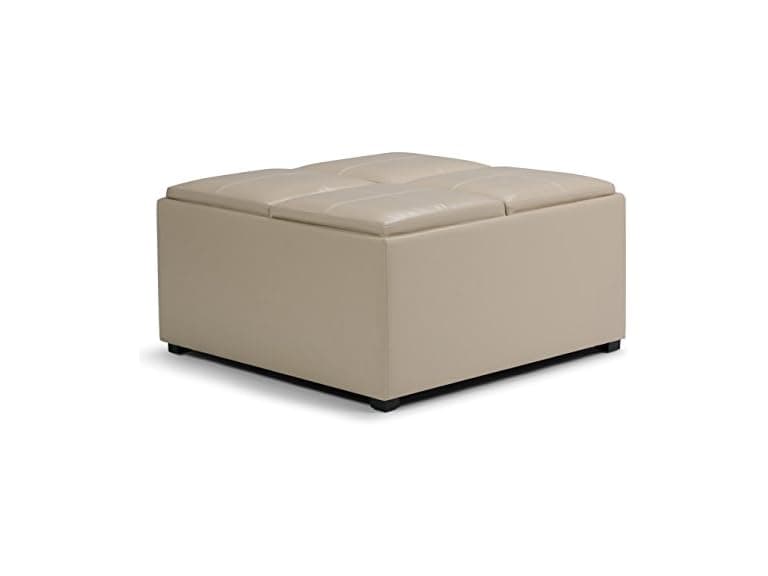 SIMPLIHOME Ellis 36" Leather Ottoman - Image 1