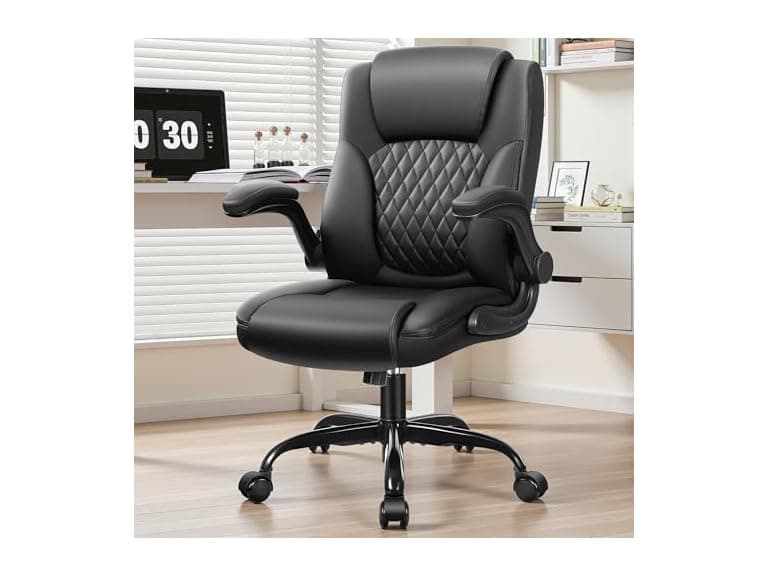 BestEra Leather Office Chair, Ergonomic Executive Desk Chair with Adjustable Armrests, 360° Swivel, High Back & Lumbar Support for Home Office (Black) (Open Box) - Image 1