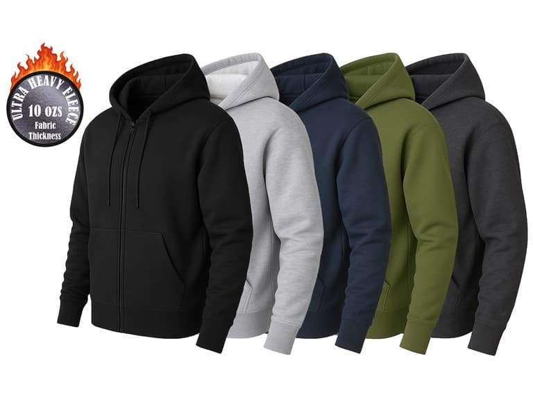 3Pk Mens Heavyweight Fleece-Lined Full Zip Hoodie - Image 1