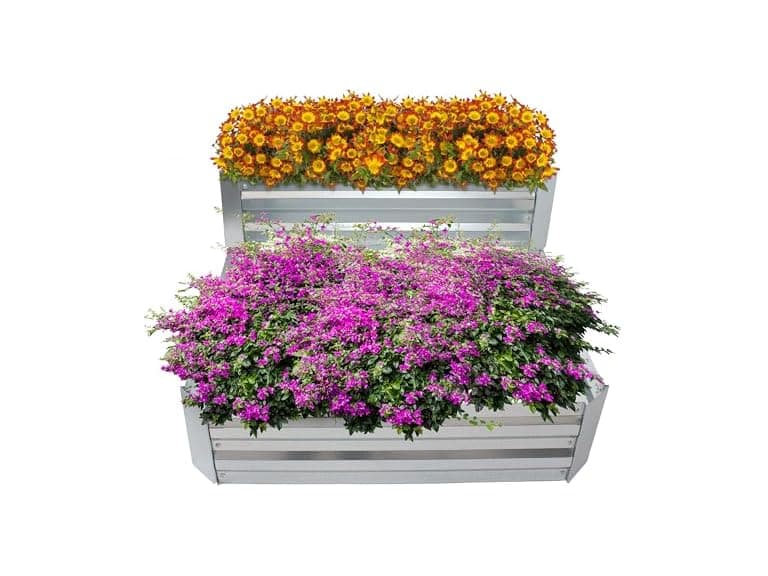 Sunnydaze 2-Tier Steel Garden Bed, Silver - Image 1