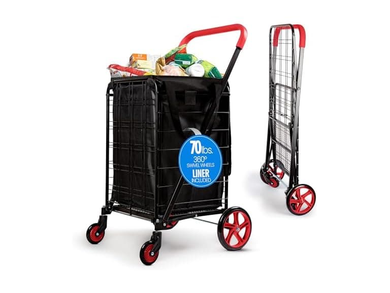 SereneLife Folding Shopping Cart Red - Image 1