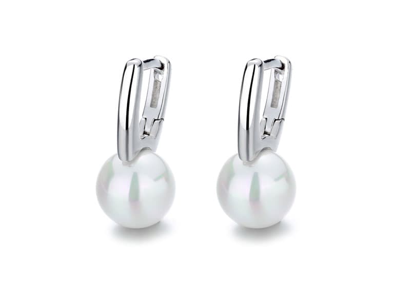 Silver Cultured Pearl Huggie Earring - Image 1