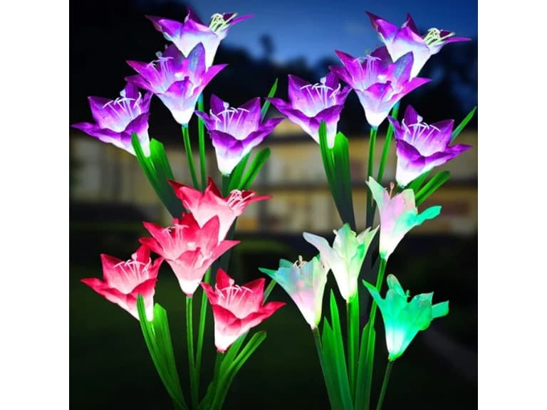 4-Pack Solar Powered Garden Flowers with Lights - Image 1