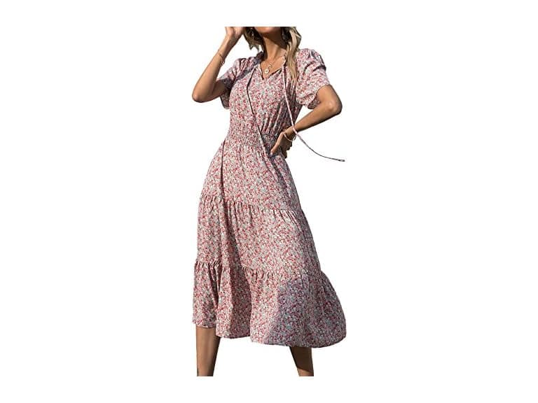 Btfbm Women (S) Summer Casual Boho Tie V Dress - Image 1