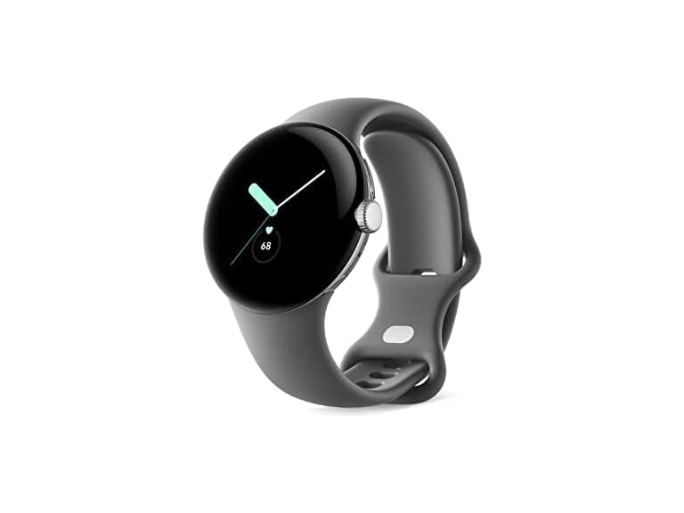 Google Pixel Watch - Android Smartwatch with Fitbit Activity Tracking - Heart Rate Tracking Watch Polished Silver Stainless Steel case with Charcoal Active band - WiFi (Open Box) - Image 1